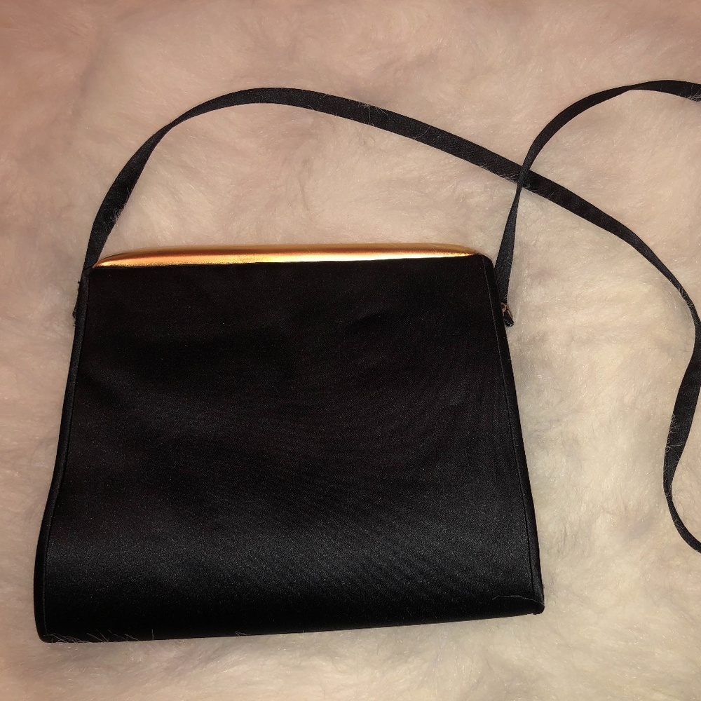 Vanessa Satin Black Shoulder Evening Bag